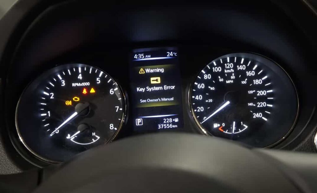 nissan intelligent key warning light car won't start