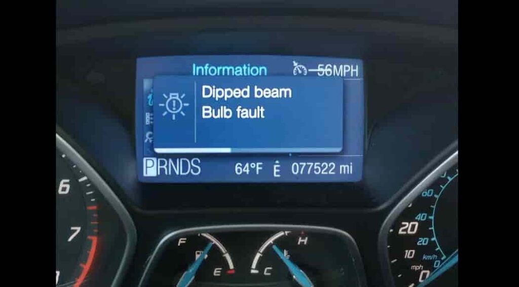 Dipped Beam Bulb Fault Message