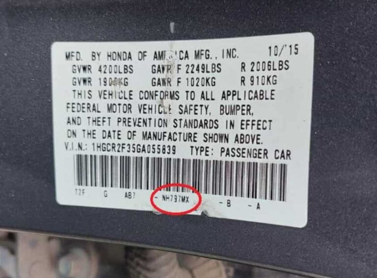 honda paint codes location
